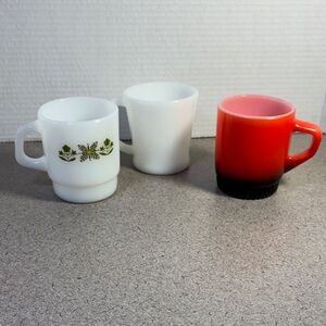 Lot of 3 Fire King Vintage Mugs - White and Red